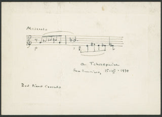 Tcherepnin, Alexander. (1899–1977) 2nd Piano Concerto - Autograph Musical Quotation Signed