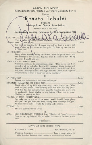 Tebaldi, Renata. (1922–2004) Signed Program