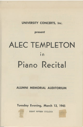 Templeton, Alec. (1909-1963) Signed Program and Signed Photograph