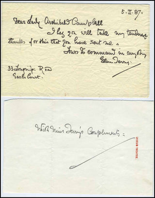 [Film &amp; Theatre] Terry, Ellen. (1847-1928) Two Autograph Notes