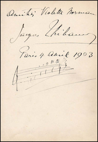 Thibaud, Jacques. (1880-1953) Autograph Musical Quotation