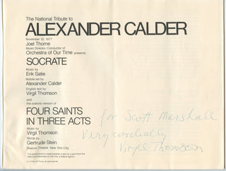 [Calder, Alexander. (1898–1976)] Thomson, Virgil. (1896–1989) The National Tribute to Alexander Calder - Signed Program