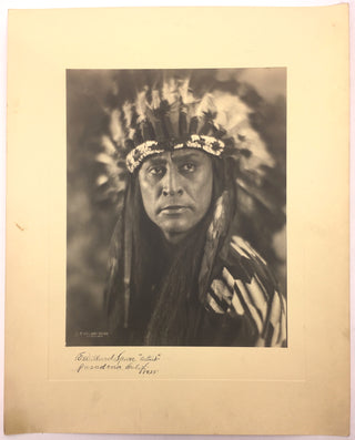 [Native Americans] Chief Thunderbird [Thunderbird, Richard Davis.] (1866–1946) & Spurr, Ervin Willard.  Signed Photograph with Two Further Native American Photographs