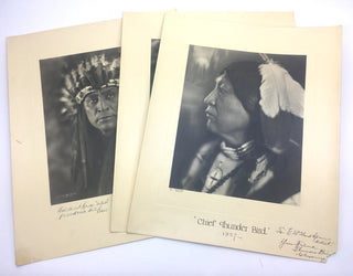 [Native Americans] Chief Thunderbird [Thunderbird, Richard Davis.] (1866–1946) & Spurr, Ervin Willard.  Signed Photograph with Two Further Native American Photographs