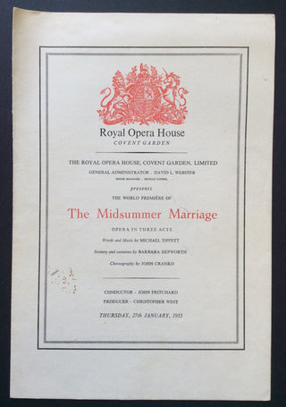 [Tippett, Sir Michael. (1905-1998)] [Sutherland, Joan. (1926-2010)] "The Midsummer Marriage" - 1955 Opening Night Program