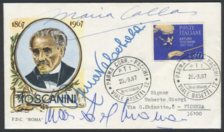 [Toscanini, Arturo. (1867–1957)] Callas, Maria. (1923–1977) & Tebaldi, Renata. (1922–2004) & Del Monaco, Mario. (1915–1982) Signed Toscanini First Day Cover