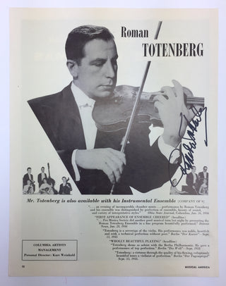 Totenberg, Roman. (1911–2012) Signed Photograph from Musical America