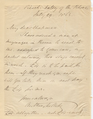 Trollope, Anthony. (1815–1882) [Chapman, Frederic. (1823–1895)] Autograph Letter Signed