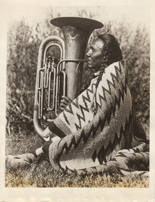 [Tuba] [American History] Native American Playing a Tuba - Original Press Photograph