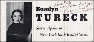 Tureck, Rosalyn. (1914–2003) Autograph Letter and Signed Broadside Poster