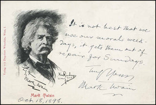 [Literature & Art] Twain, Mark. [Samuel Langhorne Clemens] (1834–1910) Portrait with Autograph Signed Quotation