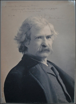 [Literature] Twain, Mark. [Samuel Langhorne Clemens] (1834 - 1910) Large Signed  Photograph with Famous Quotation