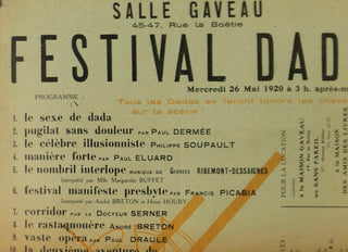 [Dada] Tzara, Tristan. (1896 - 1963) & Picabia, Francis. (1879 - 1953) Festival dada. Mercredi 26 mai 1920 à 3 h, après-midi. Programme.