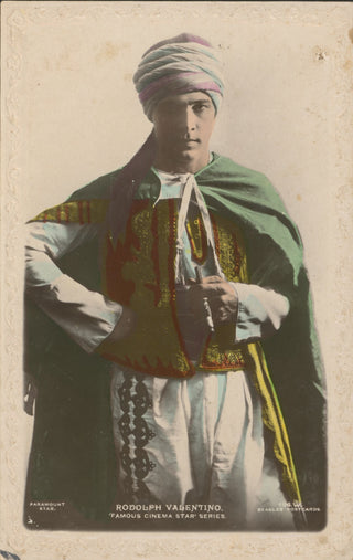 Valentino, Rudolph. (1895-1926) Hand-Colored Postcard Photograph in "The Son of the Sheik"