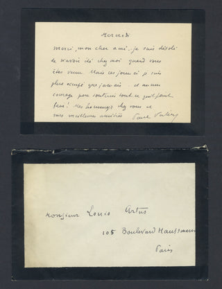 Valéry, Paul. (1871–1945) [Artus, Louis. (1870–1960)] Autograph Note