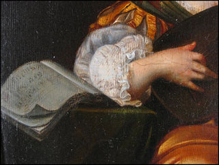 Lute [Music Iconography] [Mieris, Frans van. (1635 - 1681)] "Woman Playing a Lute," 18th Century Painting