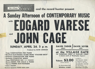 [Varèse, Edgar. (1883–1965) & Cage, John. (1912–1992)] "A Sunday Afternoon of Contemporary Music" - 1958 Concert Poster