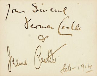 Castle, Vernon. (1887 - 1918) & Castle, Irene. (1893-1969) Autograph Signatures on Calling Card