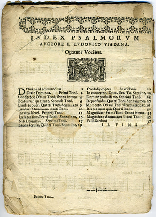 [Seventeenth-Century Music] Viadana, Lodovico. (1560-1627) Psalmi Integri. Quatuor Paribus Vocibus...Opus XXXIII