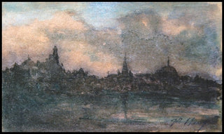 Hugo, Victor. (1802 - 1885) Original drawing with watercolor wash entitled, "Paysage Urbain".