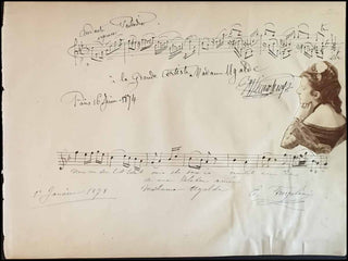 [Violinist] Vieuxtemps, Henri.   (1820-1881) & Frezzolini, Erminia. (1818 - 1884) & Sylvestre, Armand. (1837 - 1901) & Barbier, Paul Jules. (1825-1901) & Sarcey, Francisque. (1827 - 1899)[Ugalde, Delphine. (1829 - 1910)]  Autograph Musical Quotations to D