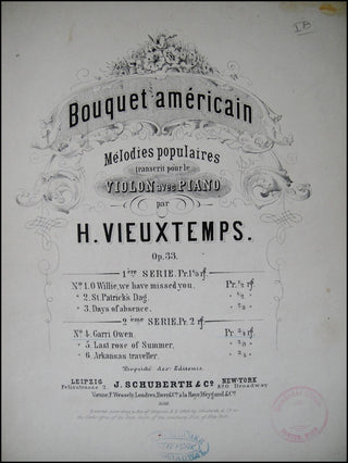 Vieuxtemps, Henri.   (1820-1881) Bouquet Américain. Mélodies Populaires transcrit pour le Violon avec Piano... Op. 31, No.4.  ["Garri Owen"]