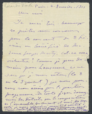 Viñes, Ricardo. (1875–1943) Autograph Letter