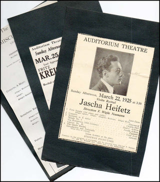 [Violinists] Heifetz, Elman, Kreisler, Spalding, Rubinstein, Hansen, Gordon Collection of 1920s Program Clippings