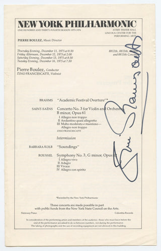 [Violinists] Menuhin, Yehudi. (1916–1999) & Francescatti, Zino. (1902–1991) & Ricci, Ruggiero. (1918–2012) Collection of Signed Program Pages