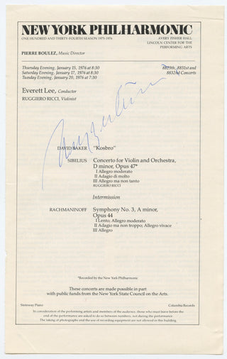 [Violinists] Menuhin, Yehudi. (1916–1999) & Francescatti, Zino. (1902–1991) & Ricci, Ruggiero. (1918–2012) Collection of Signed Program Pages