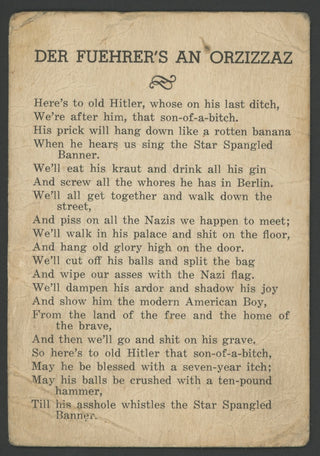 [Holocaust] [Hitler, Adolf. (1889 - 1945)] "Der Fuehrer's An Orzizzaz" - Original Anti-Hitler Poem Flyer