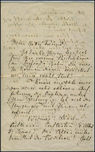 Wagner, Cosima. (1837-1930) [Eva Chamberlain [Wagner - von Bülow]. (1867 - 1942)] Autograph Letter from Bayreuth to Karl Pohlig