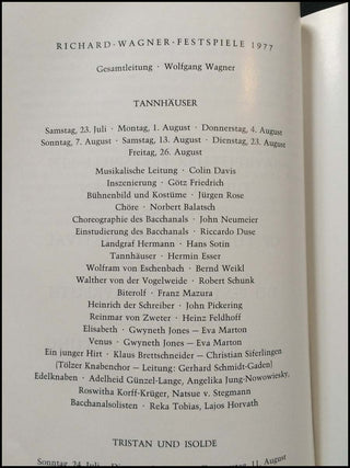 [Wagner, Richard (1813–1883)] Davis, Colin. (1927–2013) 1977 Bayreuth Programs inscribed to Colin Davis from Wolfgang Wagner