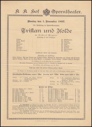 [Wagner, Richard. (1813–1883)] Mahler, Gustav. (1860–1911) 1897 Program - Gustav Mahler Conducts "Tristan und Isolde"