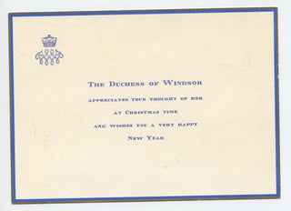 Wallis, Duchess of Windsor. (1896 - 1986)  Printed Christmas and New Year Card