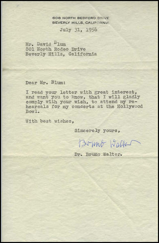 Walter, Bruno. (1876–1962) Signed Letter