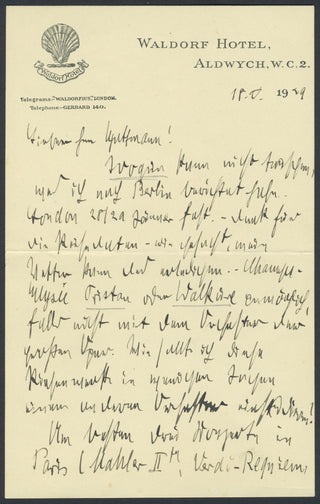 Walter, Bruno. (1876–1962) "How could I be expected to prepare these giant pieces in so few days with any other orchestra?" - Autograph Letter