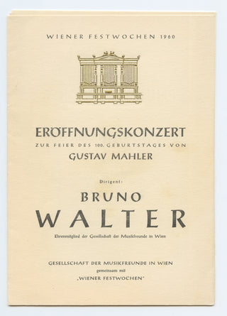 [Mahler, Gustav. (1860–1911)] Walter, Bruno. (1876–1962) & Schwarzkopf, Elisabeth. (1915–2006) 1960 Wiener Festwochen Concert Program