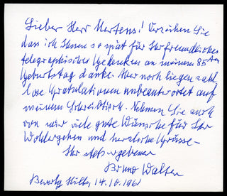 Walter, Bruno. (1876–1962) [Mertens, André. (1904?–1963)] Autograph Note