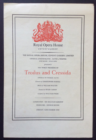 [Walton, WIlliam. (1902–1983) & Pears, Peter. (1910–1986) & Sargent, Malcolm. (1895–1967)] "Troilus and Cressida" - 1954 Opening Night Program and Clippings