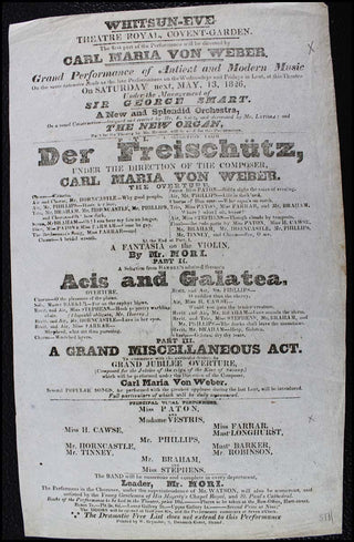 Weber, Carl Maria Von. (1786-1826) Covent Garden Broadside for Freischütz conducted by Weber