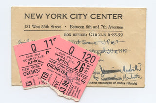 Weisgall, Hugo. (1912–1997) "6 Characters in Search of an Author" - 2 Ticket Stubs from the 1959 Opera Premiere