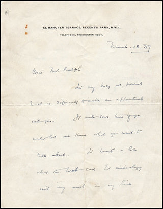 Wells, H.G. (1866-1946) Autograph Letter