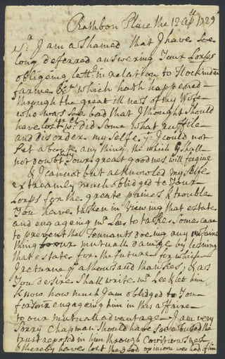 [Wentworth, Thomas. (1672–1739)] Pitt, William.  Autograph Letter to Thomas Wentworth, Earl of Strafford