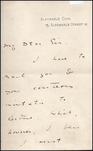 [Literature & Visual Arts] Wilde, Oscar. (1854–1900) Autograph Letter