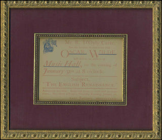 [Literature & Art] [Wilde, Oscar. (1854–1900)] 1882 Invitation to his Boston Lecture