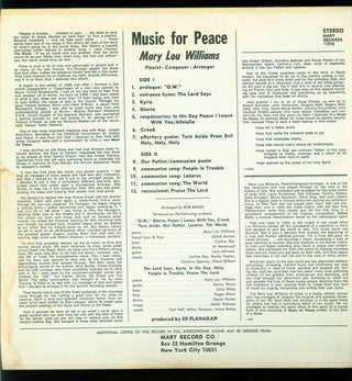 Williams, Mary Lou. (1910–1981) [Martin, David Stone. (1913 - 1992)] "Music for Peace" - Signed LP