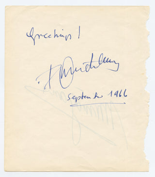 Wunderlich, Fritz. (1930–1966) Autograph Signature from the month of his tragic early death