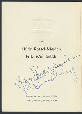 [Mahler, Gustav. (1860–1911)] Wunderlich, Fritz. (1930–1966) & Rössel-Majdan, Hilde. (1921–2010) Signed Program