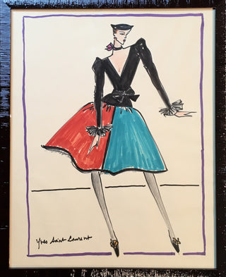 Saint Laurent, Yves. (1936–2008) Colorful Original Signed Design for a Dress and Jacket